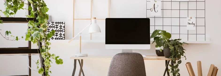 Heller Arbeitsplatz mit Pflanzen